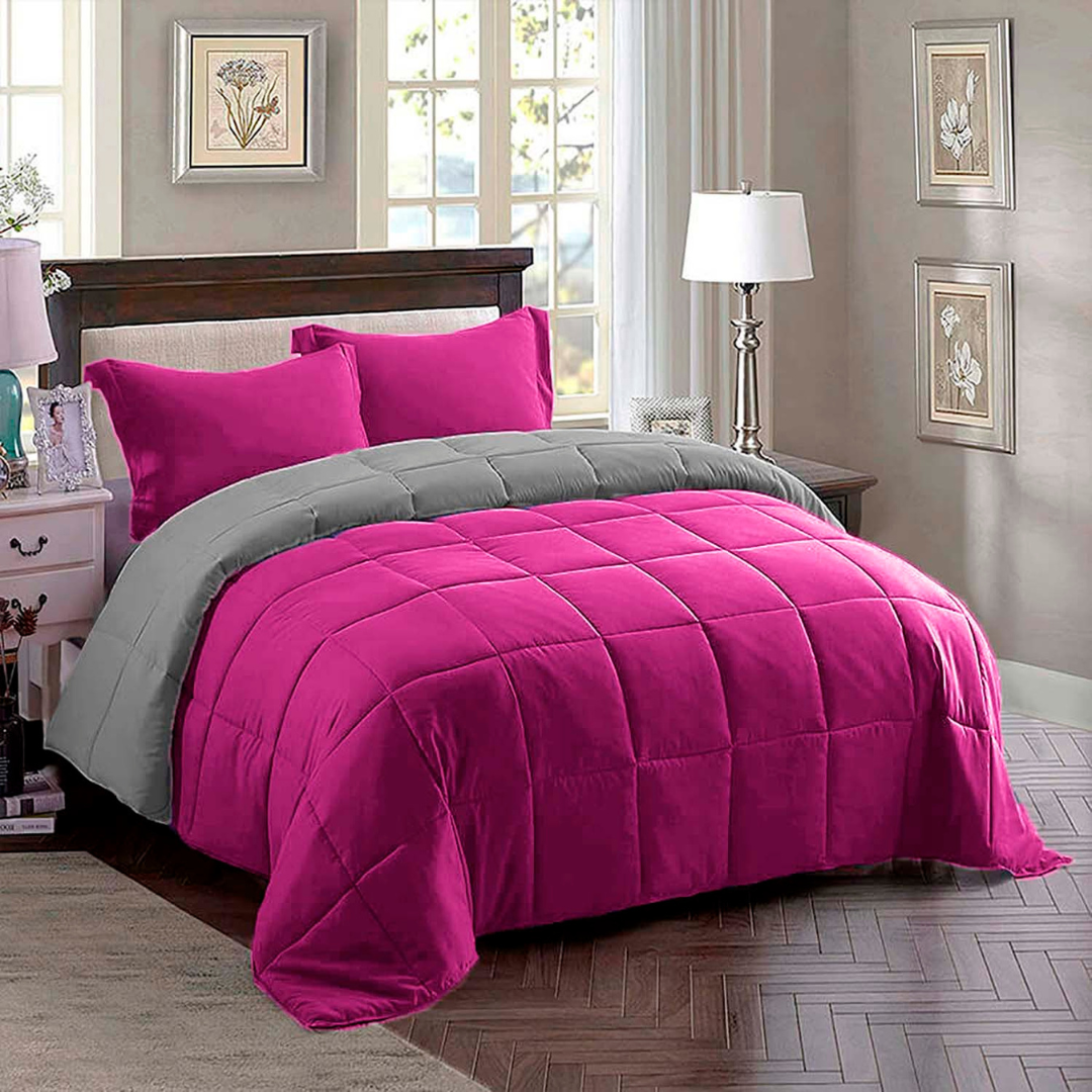Edredon Premium Bicolor Fucsia/Gris